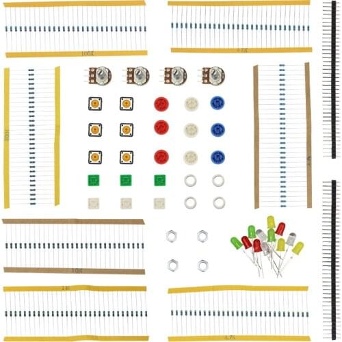 1 Set Portable DIY For Arduino Starter Kit UNO R3 LED Potentiometer Tact Switch Pin Header Resistor Kit Compatile with UNO R3