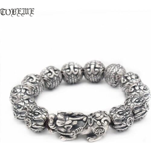100% 999 Silver Lucky Animal Beads Bracelet Fengshui Wealth Pixiu Beaded Bracelet Good Luck Bracelet