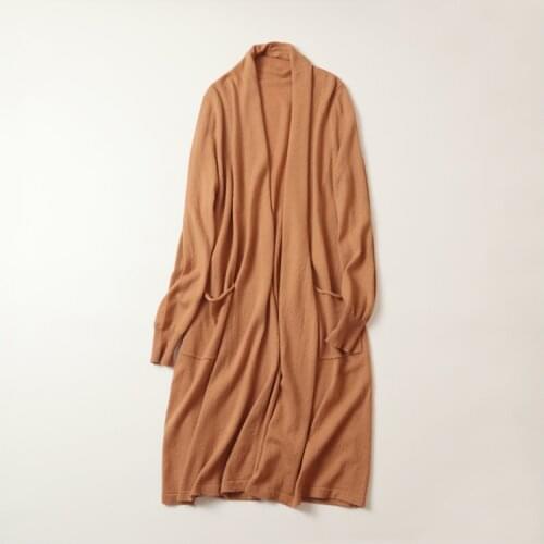 100% cashmere open cardigan coat with pocket women fashion casual long sweaters v neck knitted autumn winter outerwear