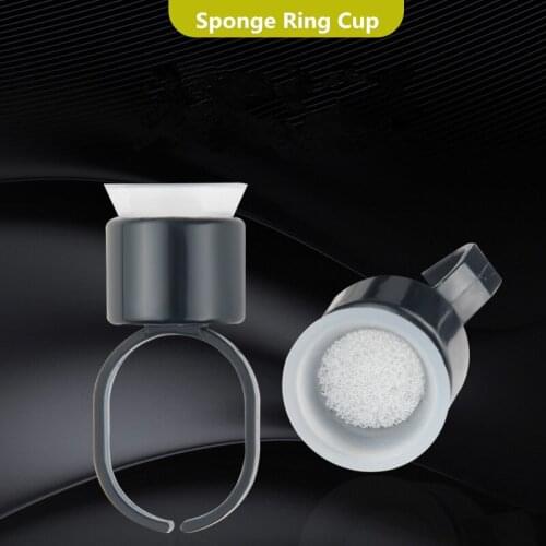 100Pcs Eyebrow Lips Tattoo Pigment Cups Permanent Tattoo Makeup Ink Holder Sponge Containers With 100Pcs Black Grip Ring