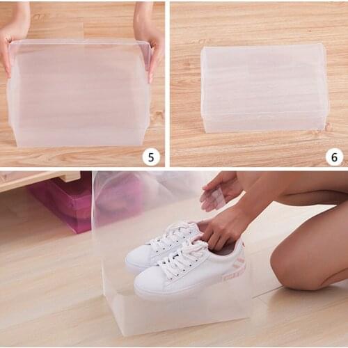 12pcs Transparent Plastic Shoes Storage Boxes Makeup Box Case Holder Foldable Shoes Box Men/Women/Children