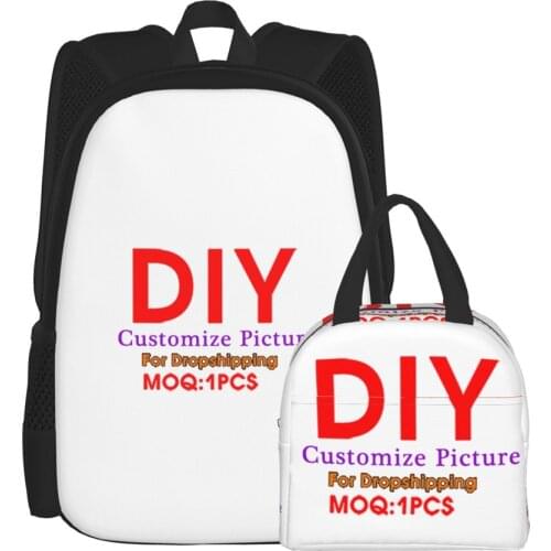 WHEREISART 2Pcs Customize Casual Backpack With Lunch Bags Men Luxury Schoolbag For Teenage Girls Bolso Mochila Mujer Dropship