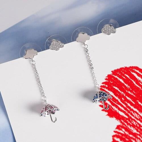 2021 Cute personality sweet umbrella jewelry Crystal from Swarovskis Temperament asymmetric cloud earrings 925 silver needle