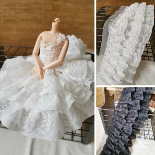 3Meters Black White 3-layer Ruffle Pleated Lace Trim Flower Collar Garment Skirt Decoration Trimming DIY Patchwork Accessories