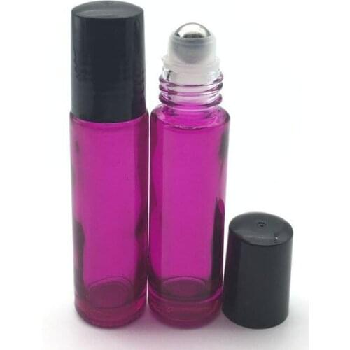 3pcs Empty 10ml thick Rose-red Roller Glass Perfume Bottle Essential Oil Sample 10cc Roll-On Bottle Free Shipping