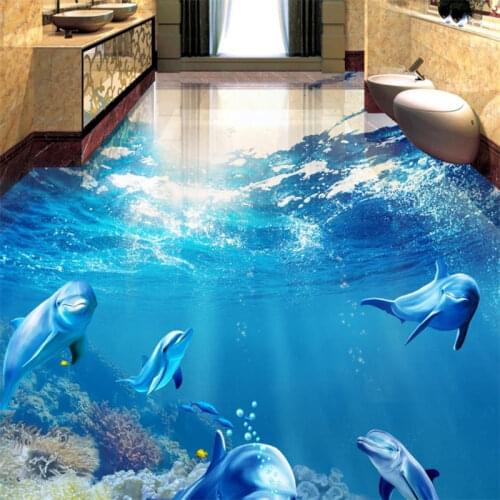 Custom 3d floor tiles modern 3d floor tropical fish dolphin self-adhesive waterproof floor wallpaper for walls 3 d