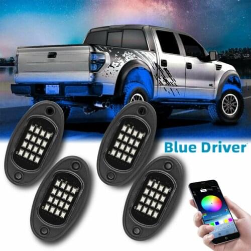 4 Pods RGB LED Rock Lights Kit Offroad ATV Underbody Neon Music Remote Control Plastic IP68 Waterproof Led Lamp Voiture Light