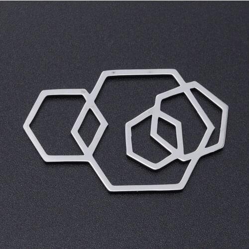 5pcs/lot 100% Stainless Steel Geometry Hexagons Connectors Charms Wholesale Jewelry Making Charms Never Tarnish