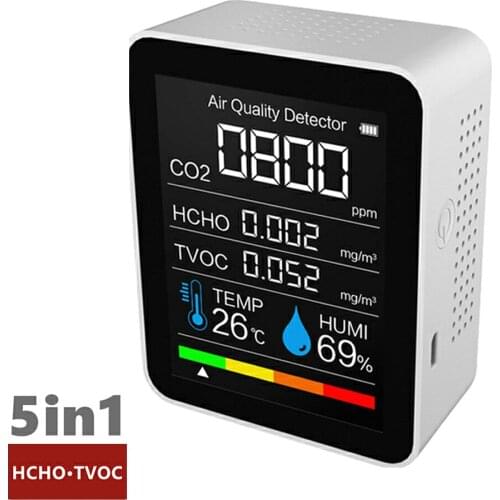 5 in 1 Infrared Air Quality Monitor TVOC CO2 Digital Temperature Humidity Sensor Tester Formaldehyde Carbon Dioxide Detector