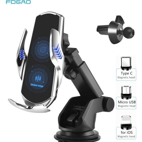 Automatic Clamping 15W Qi Car Wireless Charger for iPhone 13 12 11 XS XR X 8 Samsung S20 S21 Magnetic USB Charging Phone Holder