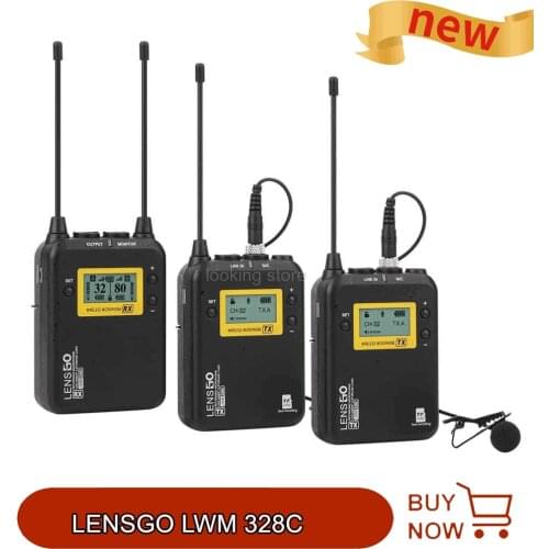 LENSGO LWM 328C Wireless Microphone Professional DSLR Camera Lapel Lavalier Mic Transmitter Kit for Video Recording Interview