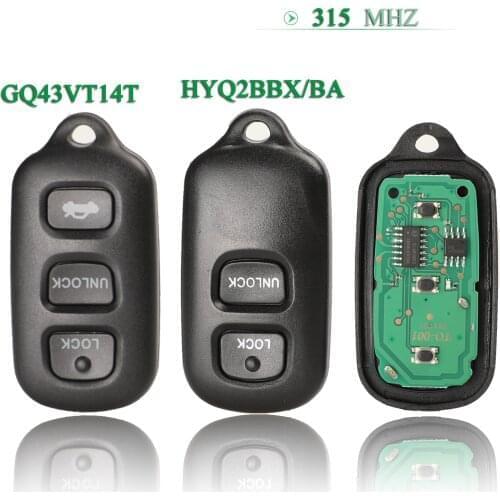 Bilchave 2/3 Buttons 315Mhz Remote Car Key Fob For TOYOTA Sequoia 4Runner 2003-2008 HYQ2BBX/BA GQ43VT14T Replacement