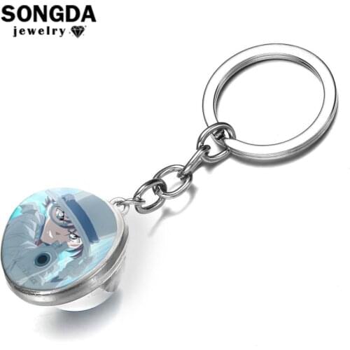 SONGDA Cartoon Detective Conan Key Chain Ring Japanese Anime Fashion Printing Glass Ball Pendant Keychain Kids Jewelry Chaveiro