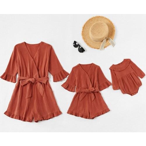 One-Piece Mother Daughter Overall Pants Family Look Clothes Outfits Mom Baby Woman Girls Jumpsuits Mommy and Me Matching Dresses