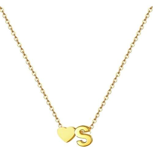 Stainless Steel Thin Chain Heart Dainty Initial A-Z Alphabet Pendant Necklace For Women Customize Letter Name Necklace Jewelry