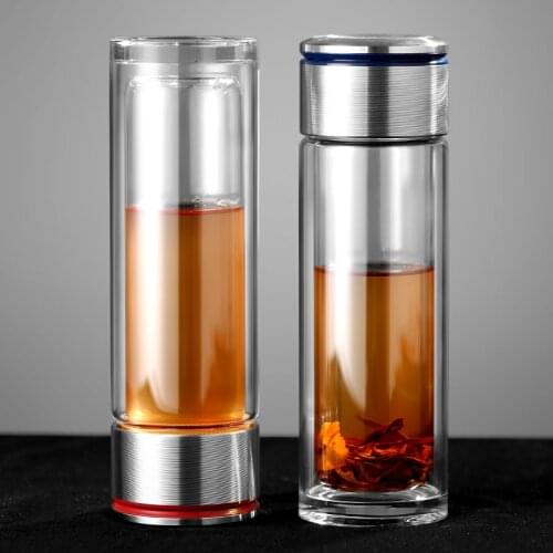 Tea Bottles Glass Water Bottle Infuser with Filter Strainer Double Wall Drink Stainless Steel Lid Car Drinkware Cup Coffee Mug