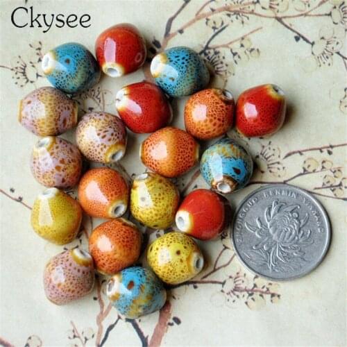 Ckysee 30pcs/lot Rhombus Shape Ceramic Handmade Porcelain Beads With 2.5mm Big Hole Beads For DIY Bracelets Jewelry Making