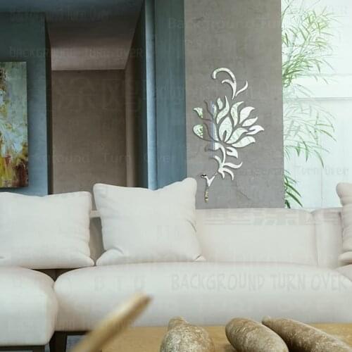Decorative Lotus Flower 3D Acrylic Mirror Wall Stickers Living Room Bedroom Decor Kitchen Door Stickers Room Decoration Art R186
