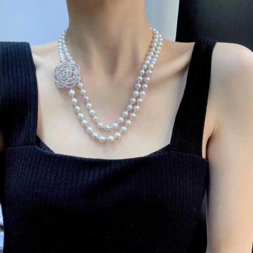 Hot sell 8-9mm 90cm white natural freshwater pearl necklace long sweater chain fashion jewelry