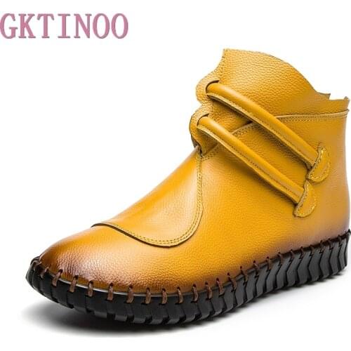 GKTINOO 2020 Autumn Winter Fashion Handmade Shoes For Women Genuine Leather Ankle Boots Vintage Flat Women Shoes Boots