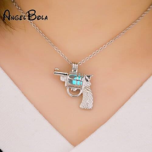 Hot Sale Freshwater Pearls Oyste Love Wish Pearl Cages Locket chain Lucky gun angel pendant women Necklace set
