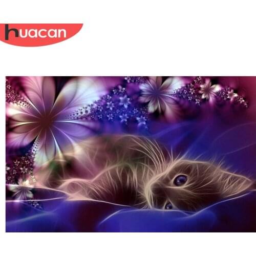 HUACAN DIY 5D Diamond Painting Cross Stitch Cute Cat Europe Unfinished Decor Full Round Diamond Embroidery Mosaic Animal Series