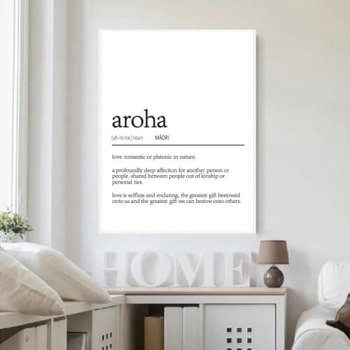 New Zealand Te Reo Maori Aroha Whanau Definition Art Poster Print Whanau Canvas Painting Quote Black White Minimalist Home Decor