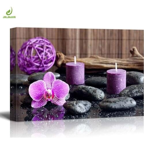 JHLJIAJUN Canvas Painting Modern Orchid Zen Stone Candle Canvas Painting Poster Wall Art Picture Home Decor Wall Art No Frame