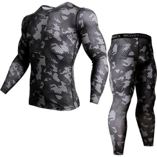 3D T-Shirt Compression Set Men Running Jogging Suits Fitness Sports Sets Long Sleeve Shirt And Pants Gym Workout Tights