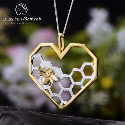 Lotus Fun Moment Real 925 Sterling Silver Fashion Jewelry Honeycomb Home Guard Love Heart Shape Pendant without Chain for Women