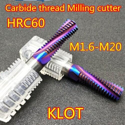 M1.6 M2 2.5 M3 M4 M5 M6 M8 M10 M12 M14 M16 M20 KLOT HRC60 Carbide thread milling cutter