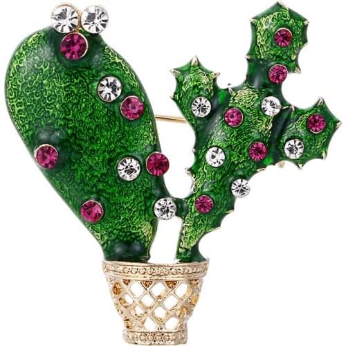 Fashion simulation cactus drip brooch succulents alloy diamond badge corsage collar pin clothing accessories brooches badges