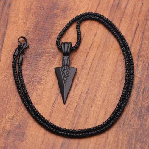 Mens Design Matte Black Long Necklace with Arrow Pendant Jewelry Chain Hip Hop Punk Rock Christmas Halloween Gift for Men Women