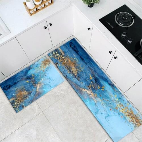 Nordic Abstract Landscape Blue Kitchen Mat Set Non-slip Washable Bedroom Runner Mat Decoration Room Flannel Bathroom Mat Doormat