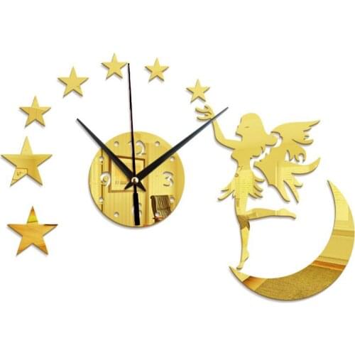 GZ091 Flower Fairy Creative Acrylic Mirror Wall Clock Bedroom Background Wall Mirror Quartz Clock Diy Decorative Wall Clock