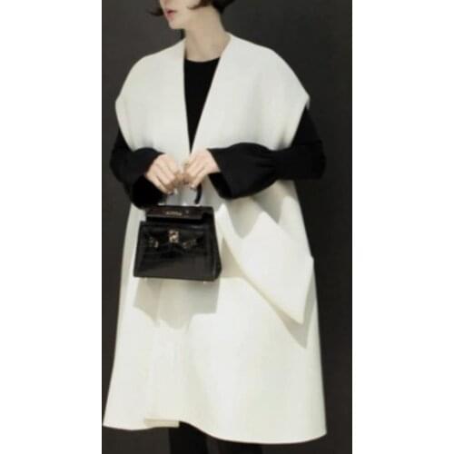 New arrival fashion sleeveless woolen coat women v-neck loose thick cashmere coat