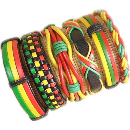 Wholesale handmade fashion 6pcs/lot ethnic tribal adjustable multi-color leather bracelets for women & men party gift -H95
