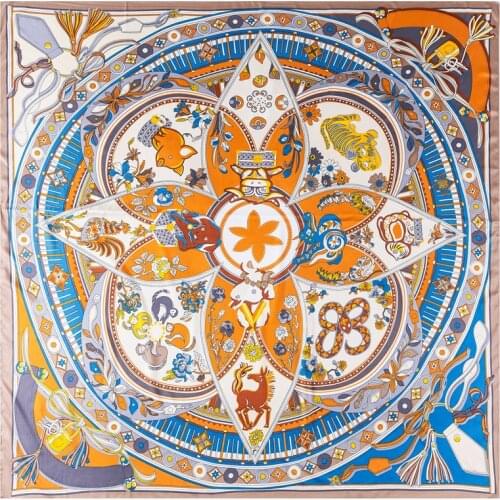 Autumn Winter Oversized Pashmina Twill Scarf Chinese Zodiac Print Square Shawl 130*130cm Large Wrap Neckerchief Luxury Scarves