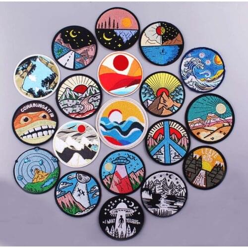 Embroidery Patch Mountain Sun Iron On Patches For Clothes Scenery Patch Embroidered Patches For Clothing Applique Stickers Badge