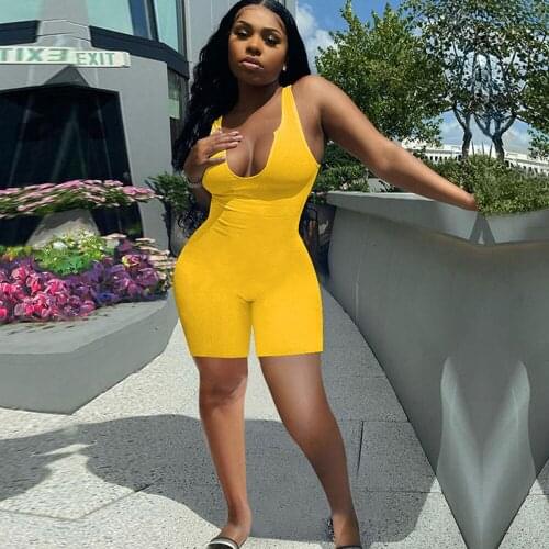 Casual Sportswear Rompers Womens Jumpsuit 2021 Solid Little Cleavage Sleeveless Tight Playsuit Summer One Piece Short Overalls