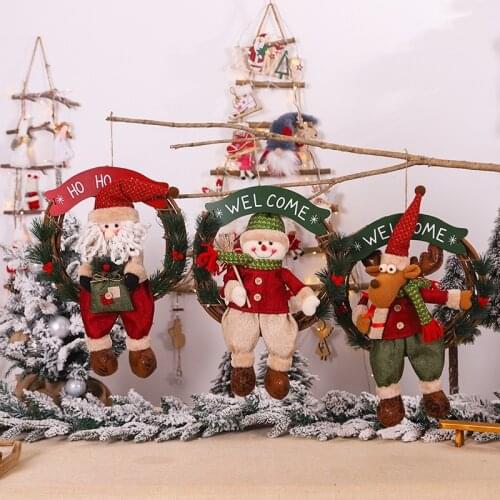 Christmas Ornaments Wreath Rattan Garland Snowman Elk Vine Ring Pendant Christmas Decoration For Home Window Door