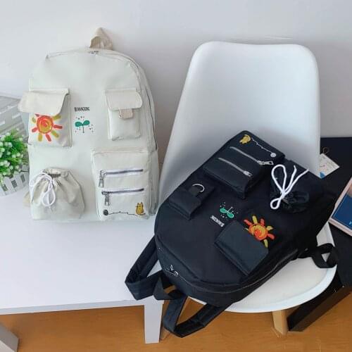 Preppy Style Student School Bags Fashion Cartoon Printing Women Backpacks Casual Canvas Large Capacity Female Travel Knapsack