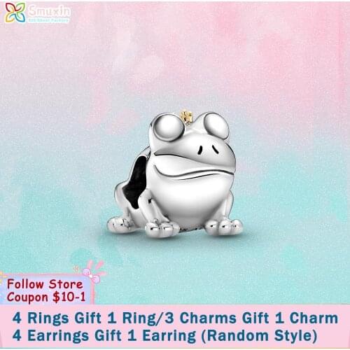 Smuxin 925 Sterling Silver Charm Two-tone Frog Prince Charm fit Original Pandora Bracelets for Women Jewelry Making Girl Jewelry