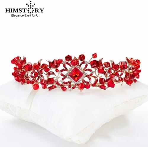 Baroque Gold Vintage Red Crystal Bridal Tiaras Wedding Hair Accessories Rhinestone Pageant Prom Crown for Bride Headbands