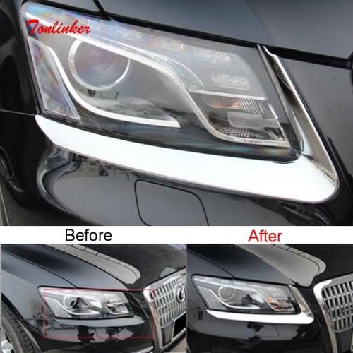 Tonlinker Exterior Front headlight eyebrow Cover case Stickers for AUDI Q5 2009-12 Car styling 2 PCS ABS Chrome Cover stickers