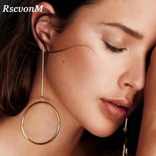 RscvonM Punk Shellhard Unique Big Circles Earrings Charms Long Chain Tassel Drop Dangle Earring For Women Fashion Jewelry Bijoux