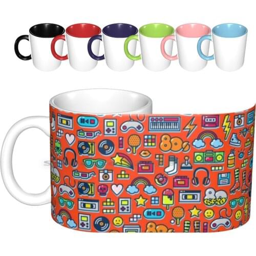 Retro 80s 1980s Vintage Pop Pattern Ceramic Mugs Coffee Cups Milk Tea Mug 80 S 80s Retro 90s Vintage 1980s Cartoon Aesthetic
