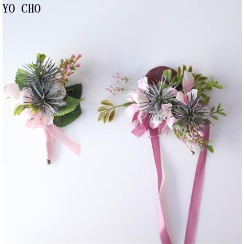 YO CHO Unique Supply Artificail Plants Wrist Hand Flower Fake Berries Wedding Corsage Man Boutonniere for Prom Party