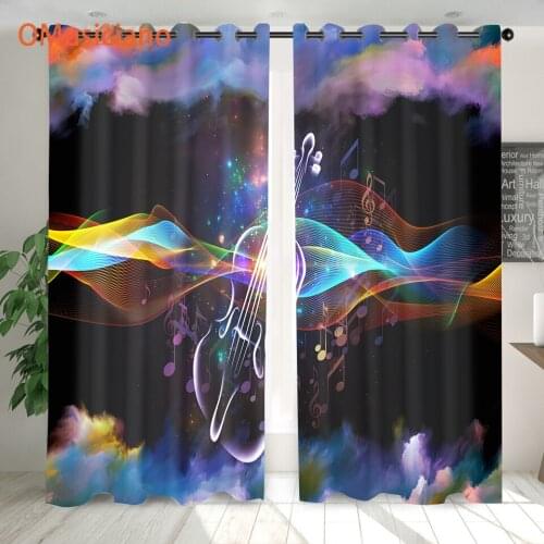 Musical note printing window curtains darkening heat insulated living room bedroom Shading curtain