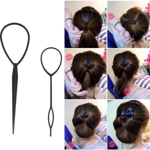2pcs Ponytail Creator Braider Maker Styling Tool Plastic Loop Styling Tools Black Hail Clip Styling Tool Loop Tools